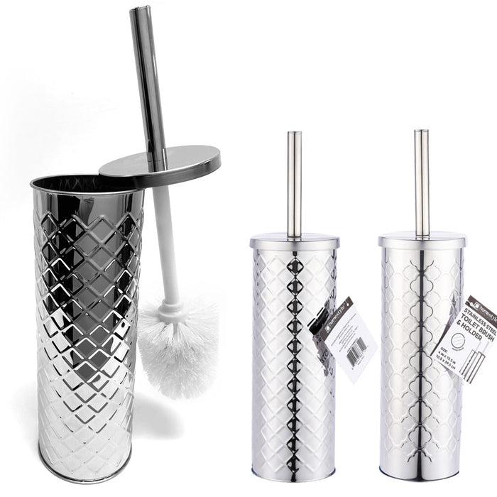 Toilet Cleaning Brush and Holder Set With Lid Bathroom Stainless Steel 4"X15.5"