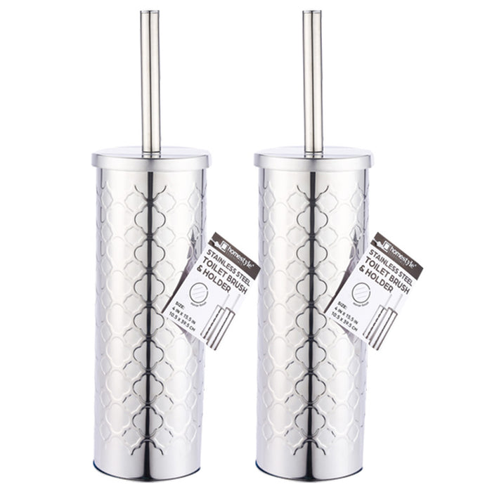 2 Toilet Brush Holder Stainless Steel Bathroom Bowl Scrubber Brush Stiff Bristle