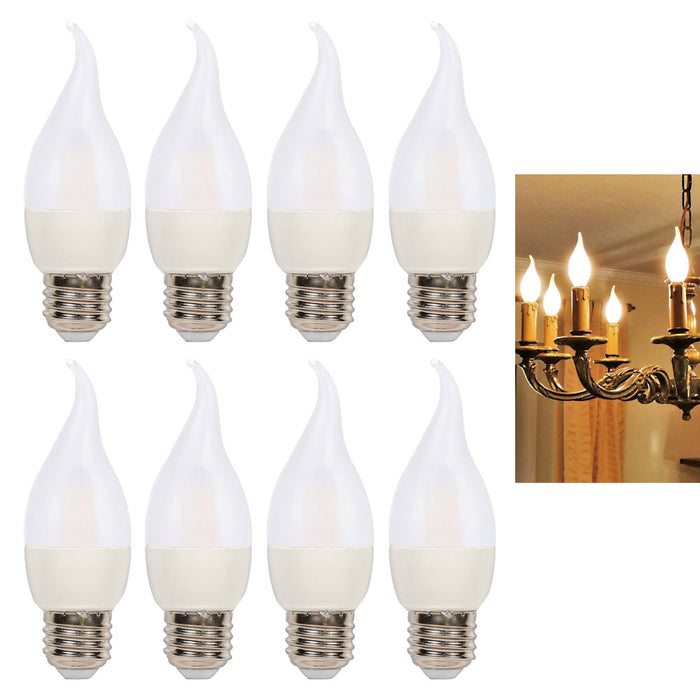 8Pc Turn Tip Light Bulbs Frosted 40W LED E26 Medium Base Lamp Flame Chandelier