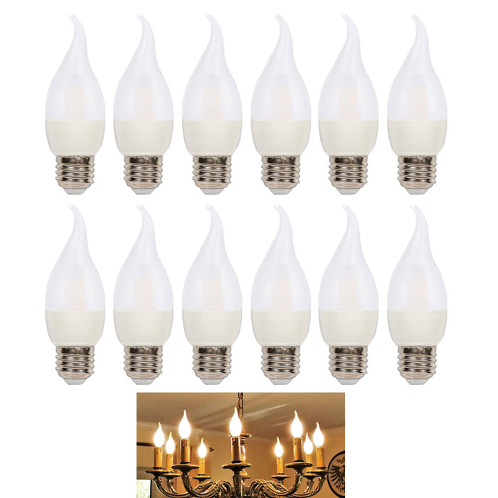 12 Candelabra Light Bulbs Frosted 40W LED Medium Base Candle Flame Turn Tip Lamp