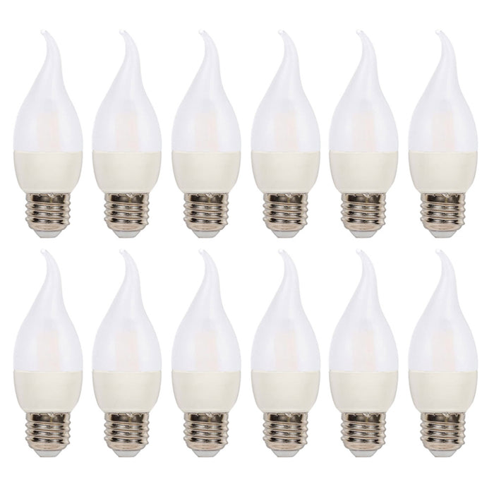 12 Candelabra Light Bulbs Frosted 40W LED Medium Base Candle Flame Turn Tip Lamp