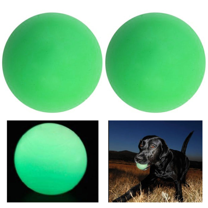 2 X Fetching Pet Balls Glow In The Dark Ball 3.5" Dog Cat Toys Puppy Chase Play