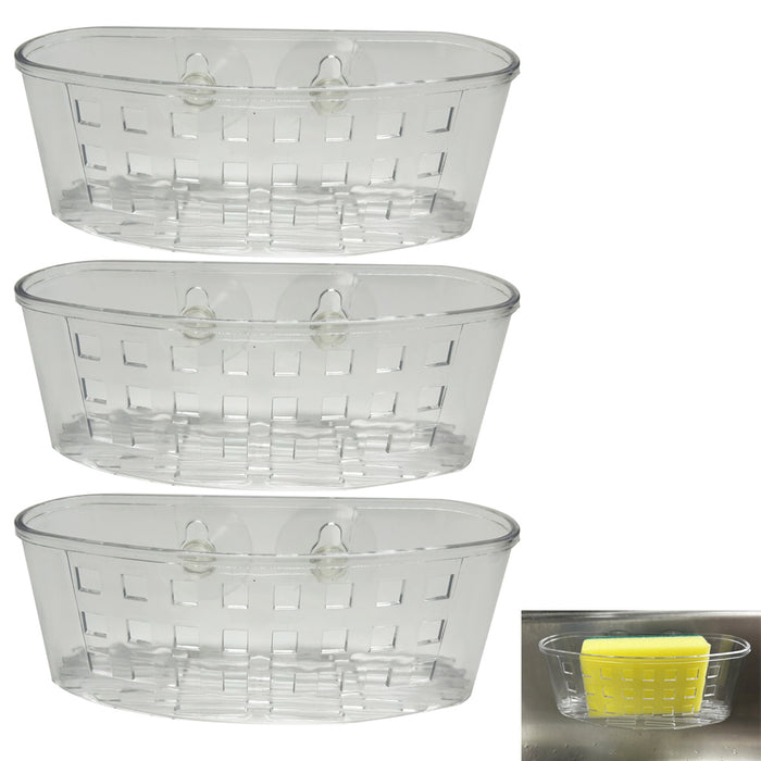 3Pack Sink Caddy Dish Soap Scrubber Sponge Holder Basket with Suction Cups Clear