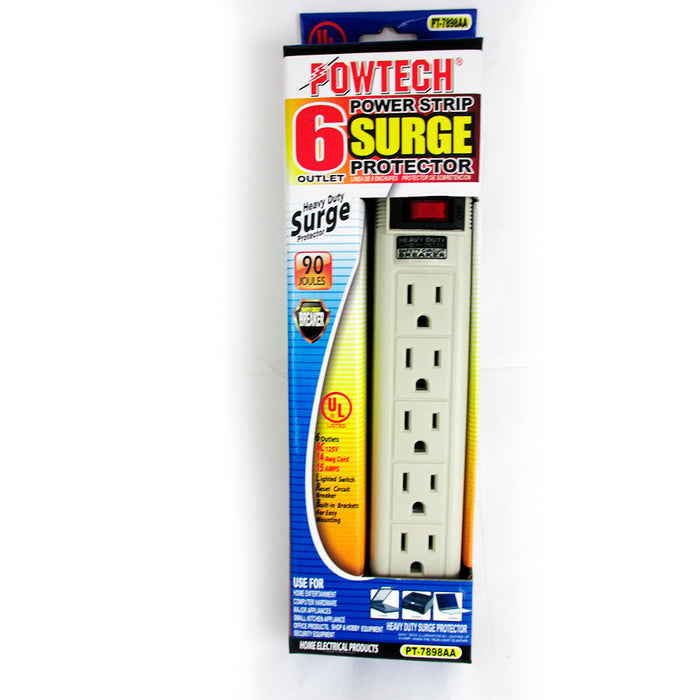 6 Outlet Power Strip Extension Cord Surge Protection 1.5 ft 90 Joules UL New