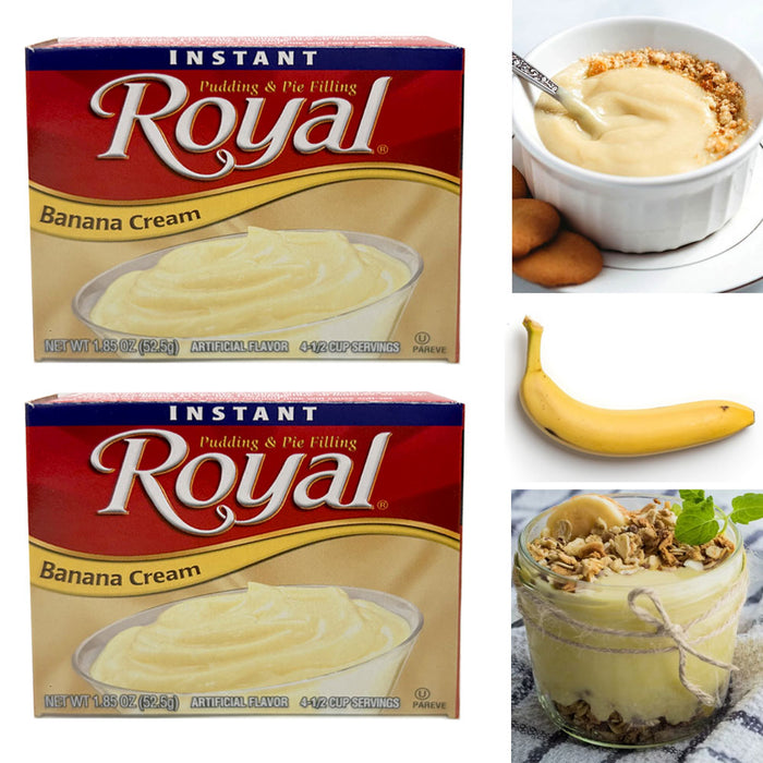 2 Packs Royal Banana Cream Instant Pudding Pie Filling Dessert Mix 1.85oz Each