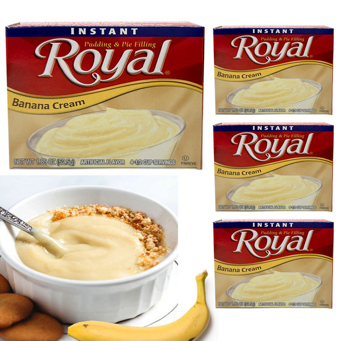 4 Pk Royal Instant Pudding Mix Banana Cream Flavor Crepe Pie Filling 1.85oz Each