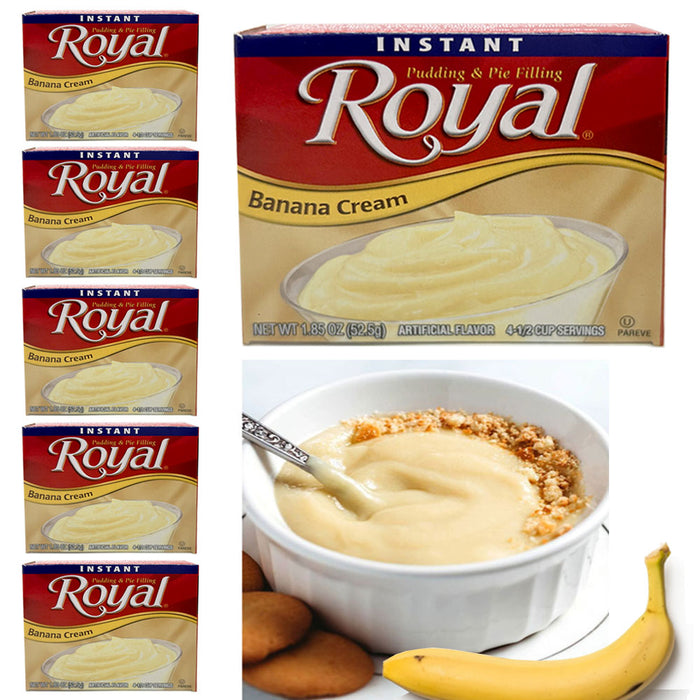 6 Pk Banana Cream Flavor Royal Instant Pudding Mix Dessert Filling 1.85oz Each