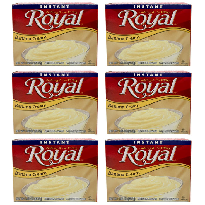 6 Pk Banana Cream Flavor Royal Instant Pudding Mix Dessert Filling 1.85oz Each