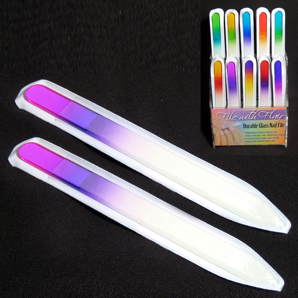 2 Professional Crystal Glass Finger Nail File with Case Pedicure Finge ...