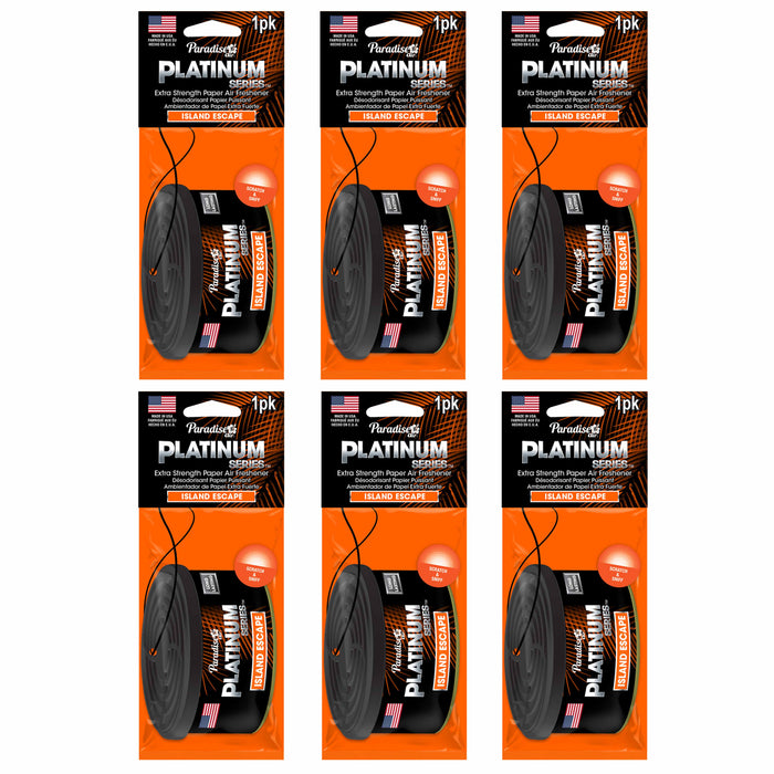 6 Pc Paradise Platinum Air Freshener Hanging Aroma Fragrance Scent Island Escape