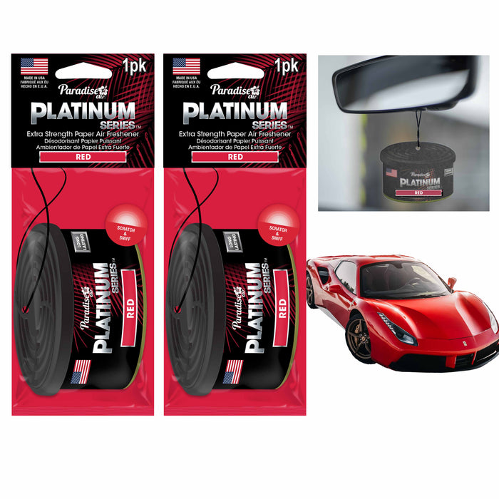 2 Pc Paradise Platinum Air Freshener Hanging Car Auto Aroma Fragrance Scent Red