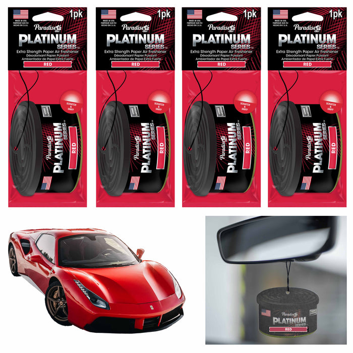 4 Pc Paradise Platinum Air Freshener Hanging Car Auto Aroma Fragrance Scent Red