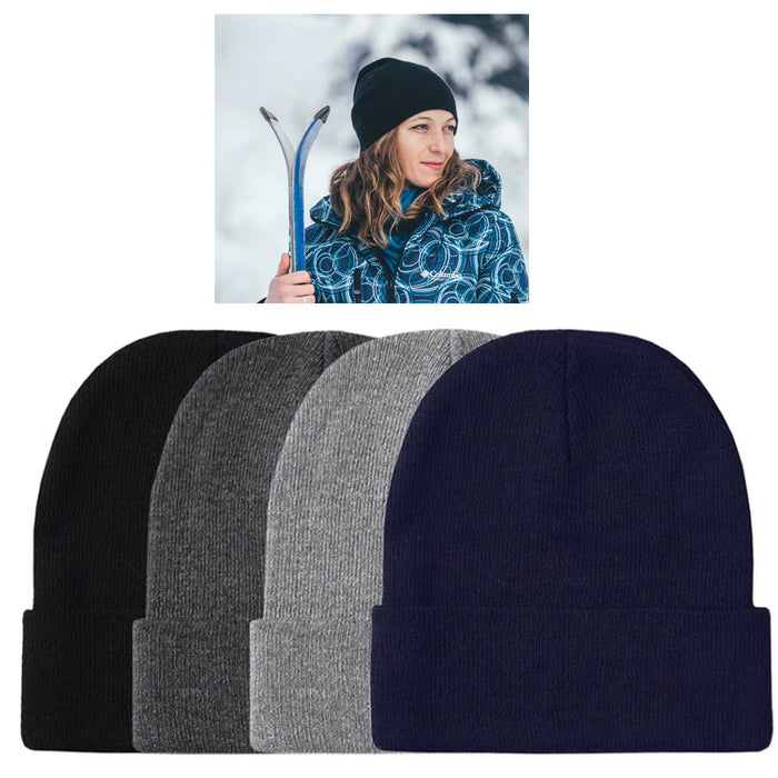 3pk Beanie Hat Cap Plain Ski Skully Cuff Winter Warm Men Women Solid Color Beany