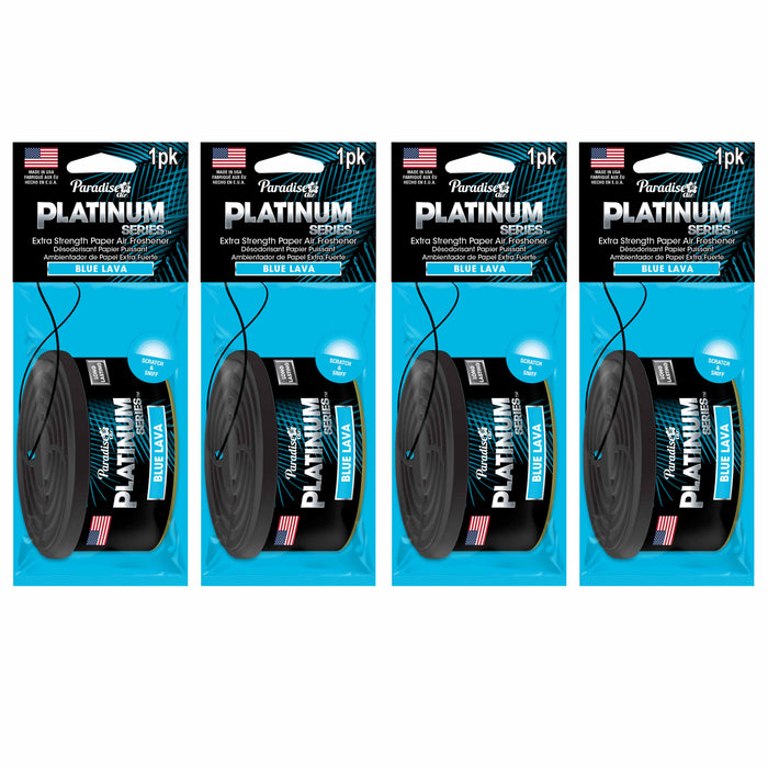 4 Pc Paradise Platinum Air Freshener Hanging Car Aroma Fragrance Scent Blue Lava