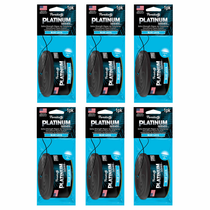 6 Pc Paradise Platinum Air Freshener Hanging Car Aroma Fragrance Scent Blue Lava