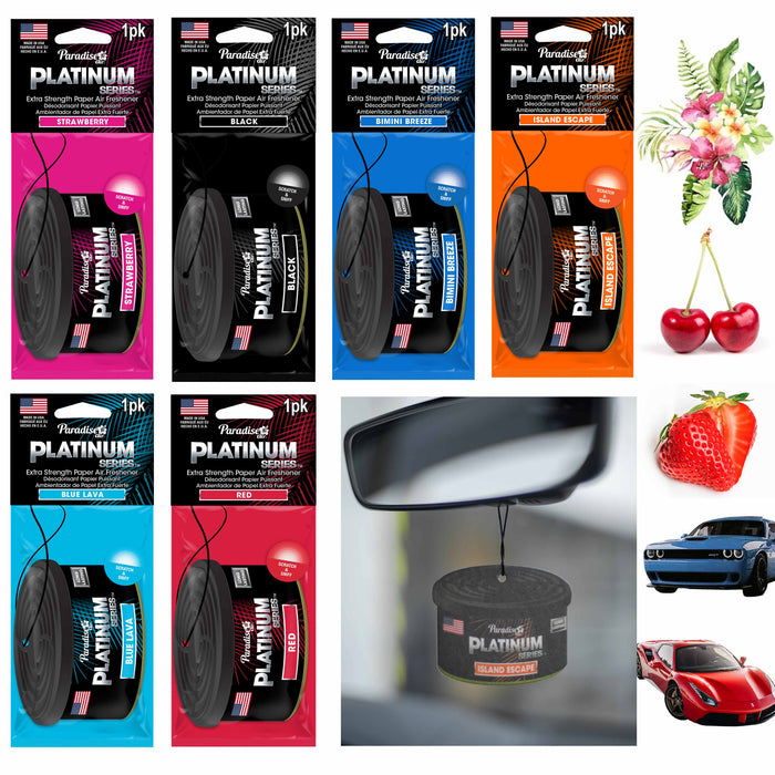 6 Pk Paradise Platinum Air Freshener Hanging Car Aroma Fragrance Assorted Scents