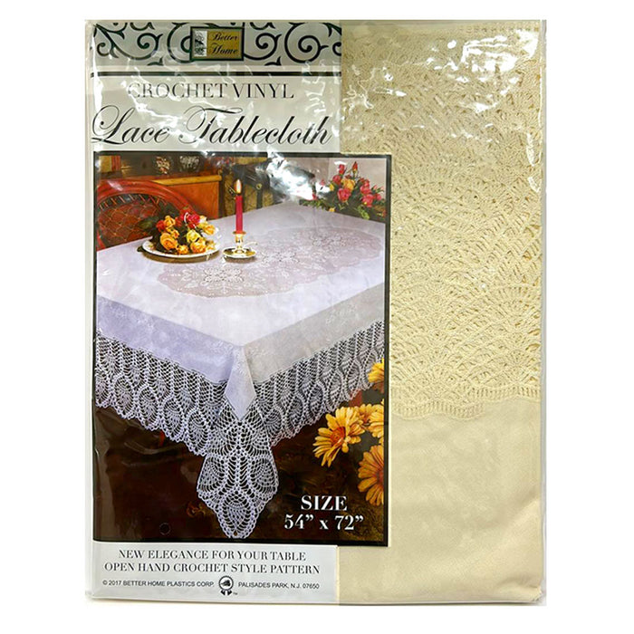 1 Beige Crochet Lace Vinyl Tablecloth Vintage Doily Table Cloth Rectangle 54X72