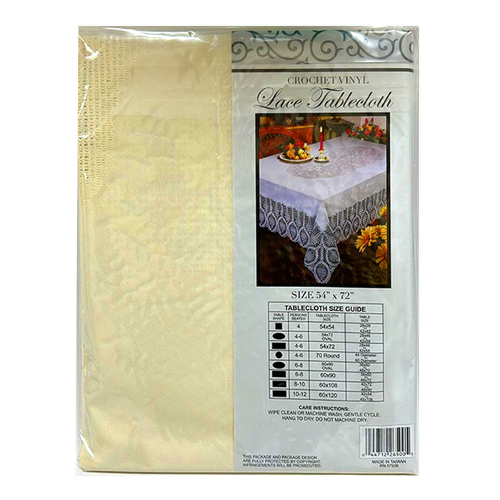 1 Beige Crochet Lace Vinyl Tablecloth Vintage Doily Table Cloth Rectangle 54X72