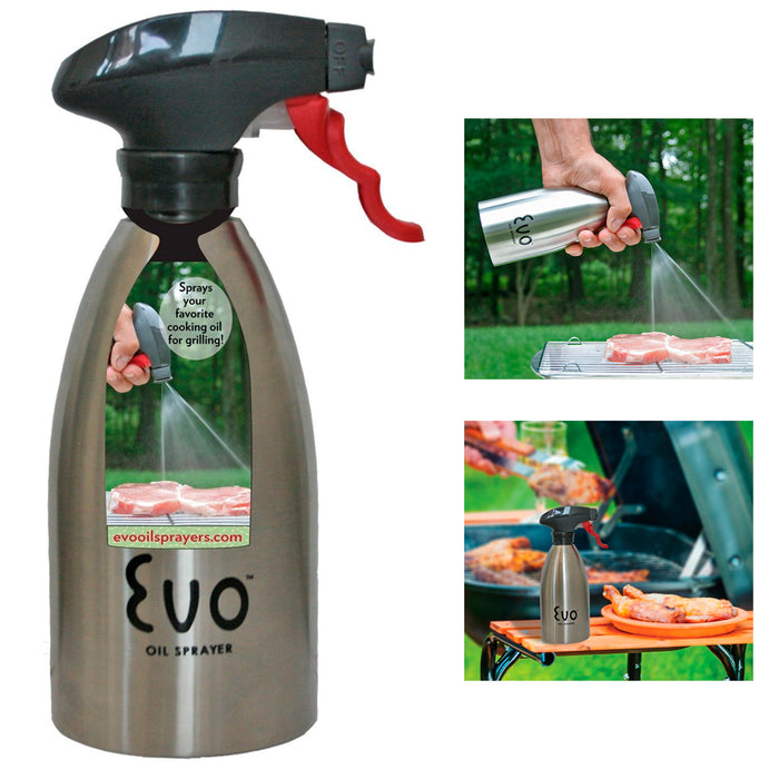 Evo Oil Stainless Steel Trigger Sprayer Bottle Cooking BBQ Kitchen 16 Oz Sprayer