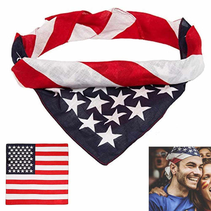 2 Pc USA Bandana American Flag Scarf Gaiter Cover Star Stripe Red Blue White 21"