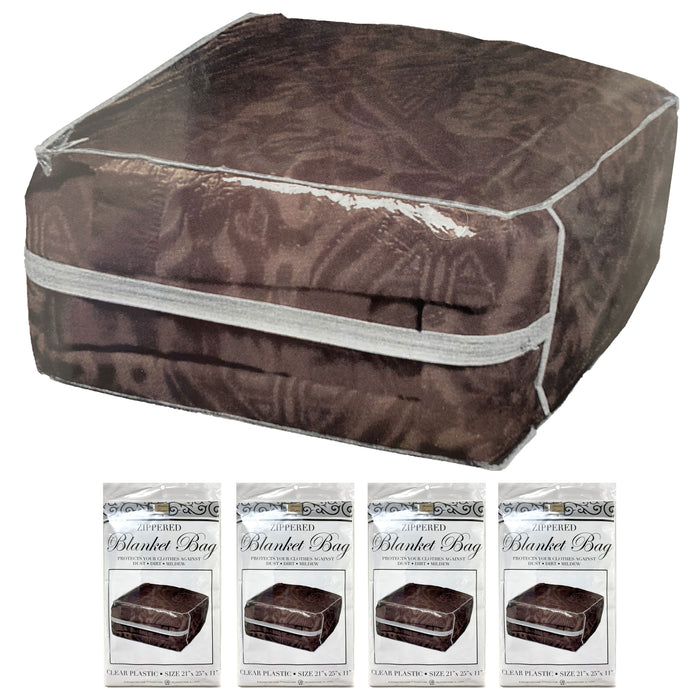 4 Pc Jumbo Clear Plastic Zippered Blanket Storage Bags Bed Sheets Comforter 25"