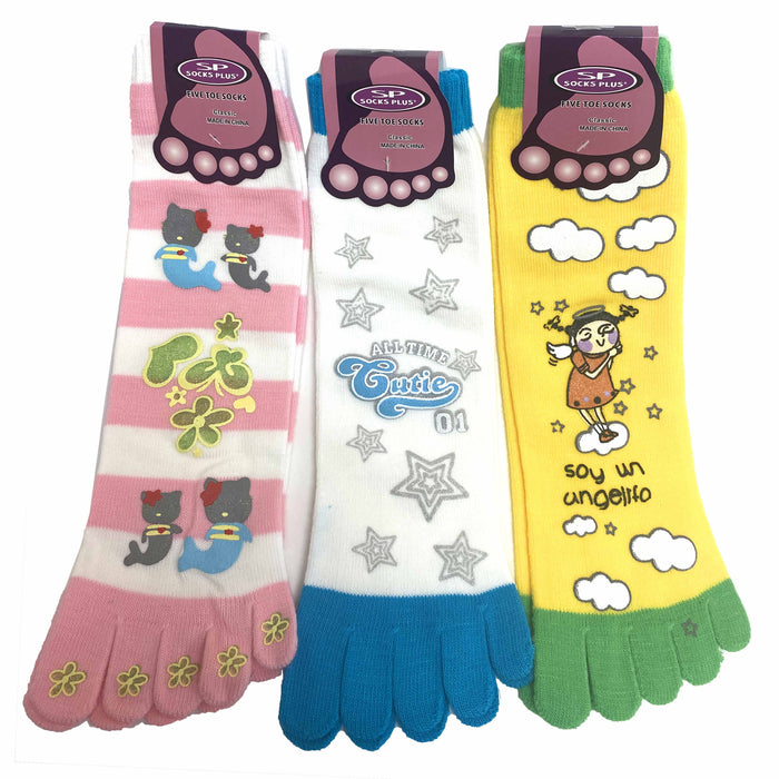 6 Pairs Women's Crew Toe Socks Casual Five Finger Multi Colors Assorte —  AllTopBargains