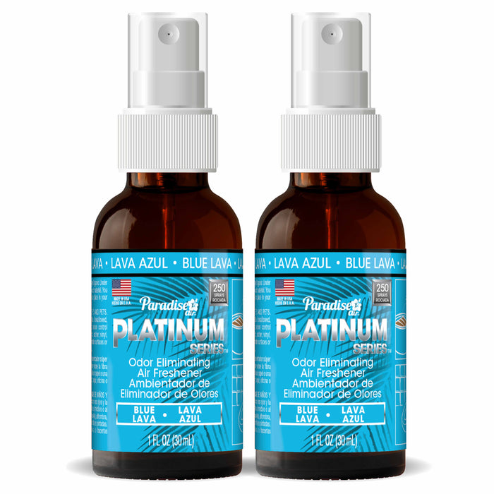 2 Paradise Platinum Air Freshener Spray Odor Eliminate Fragrance Scent Blue Lava