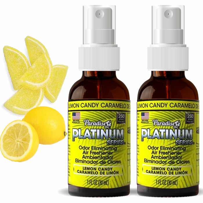 2 Pc Paradise Platinum Air Freshener Spray Odor Eliminate Fragrance Lemon Candy