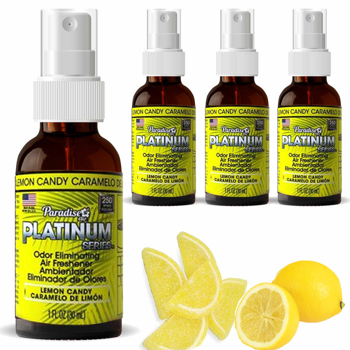 4 Pc Paradise Platinum Air Freshener Spray Odor Eliminate Fragrance Lemon Candy