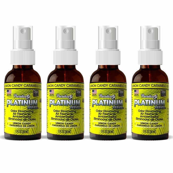 4 Pc Paradise Platinum Air Freshener Spray Odor Eliminate Fragrance Lemon Candy