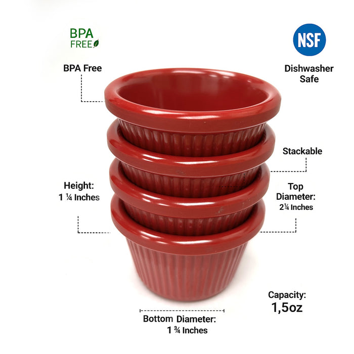 12 Pc Ramekins Red Mini Melamine Condiment Dip Cups Bowl BPA Free Dish Saucer