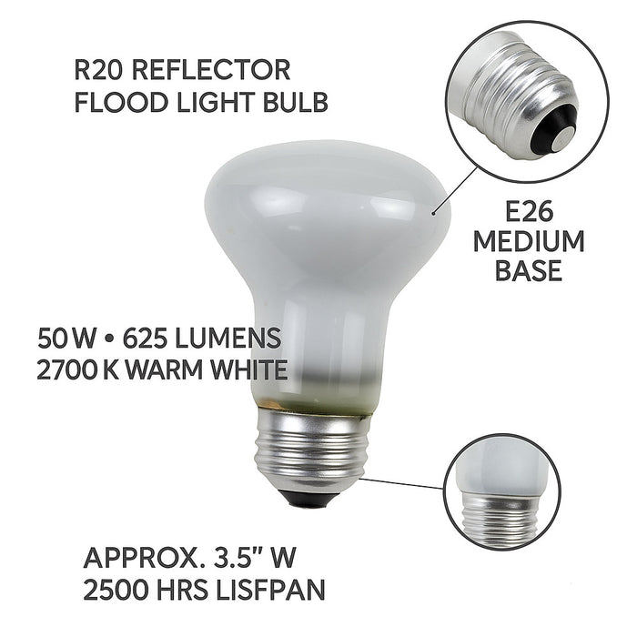 6pk R20 Reflector Flood Bulb 50W 625 Lumen 2700K Soft White E26 Medium base 120V