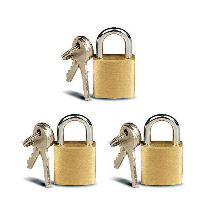 3 X Small Metal Padlocks Luggage Lock Mini Brass Tiny Box Keyed 2 Keys 20mm Safe