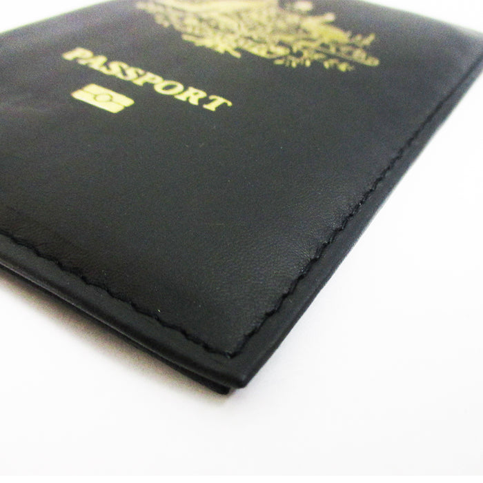 Australia Genuine Leather Travel Passport Wallet Cover Case Holder Black Gold