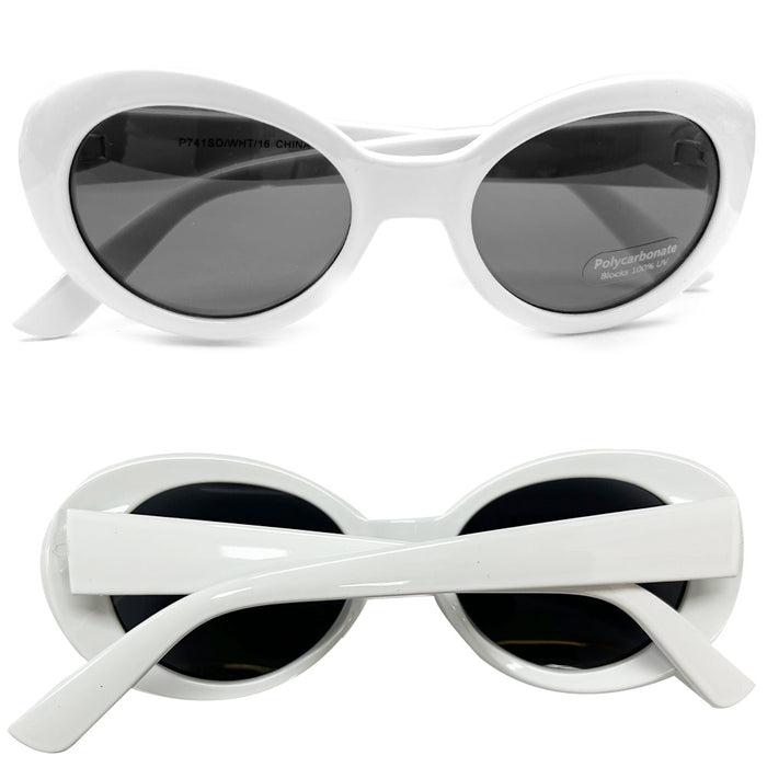 2 Oval Sunglasses White Black Clout Goggles Retro Glasses Vintage Kurt Cobain