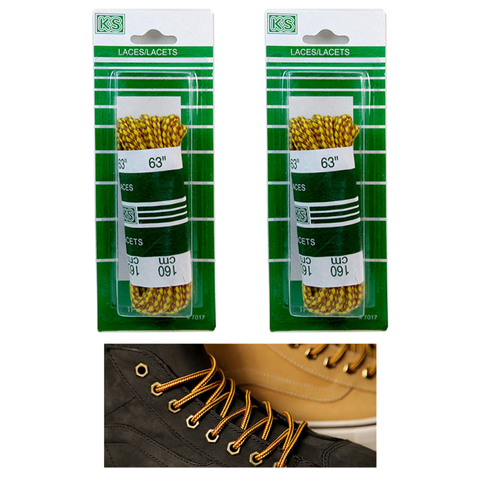 2 Pair Round Boot Laces Shoelaces Yellow Brown Hiking Work Walk Safety Shoes 63"