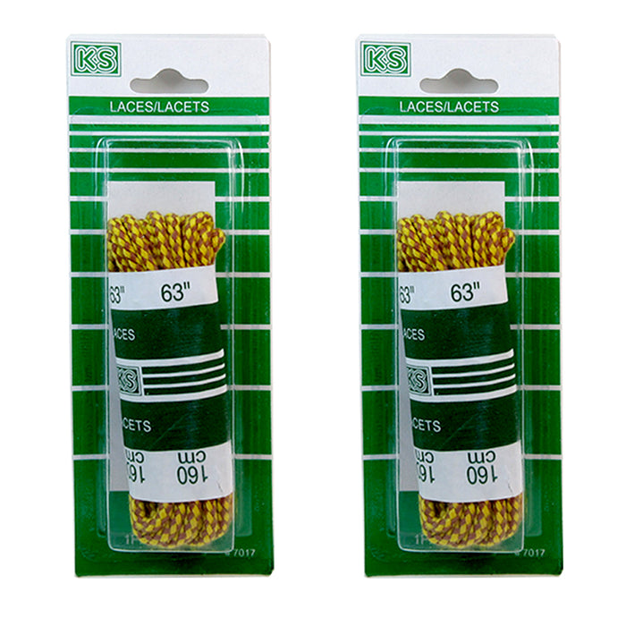 2 Pair Round Boot Laces Shoelaces Yellow Brown Hiking Work Walk Safety Shoes 63"