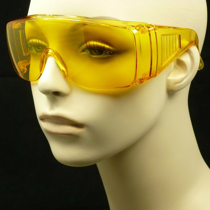 1 Pair Sunglasses Fit Over Frame Cover Glasses Drive Lens Safety Large Yellow