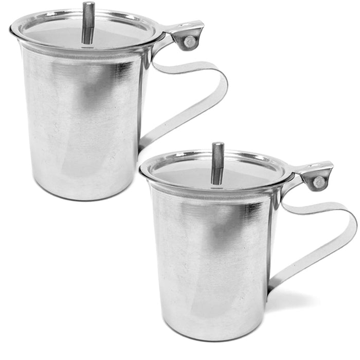 2 Stainless Steel Coffee Creamer Container Cover 10oz Milk Pitcher Lid Dispenser