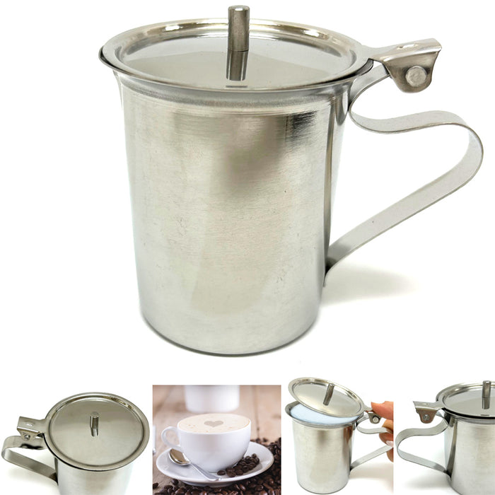 1 Stainless Steel Creamer Cover 10oz/296ml Silver Milk Frothing Pitcher Cup Lid