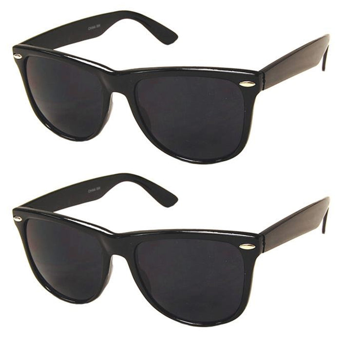 2 Pair Sunglasses Black Classic Frame Sun Shades Glasses Dark Lens UV Protection