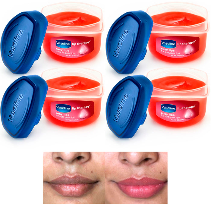 4 Pack Vaseline Lip Therapy Rosy Flavor Balm Glowing Dry Chapped Lips 0.25 Oz