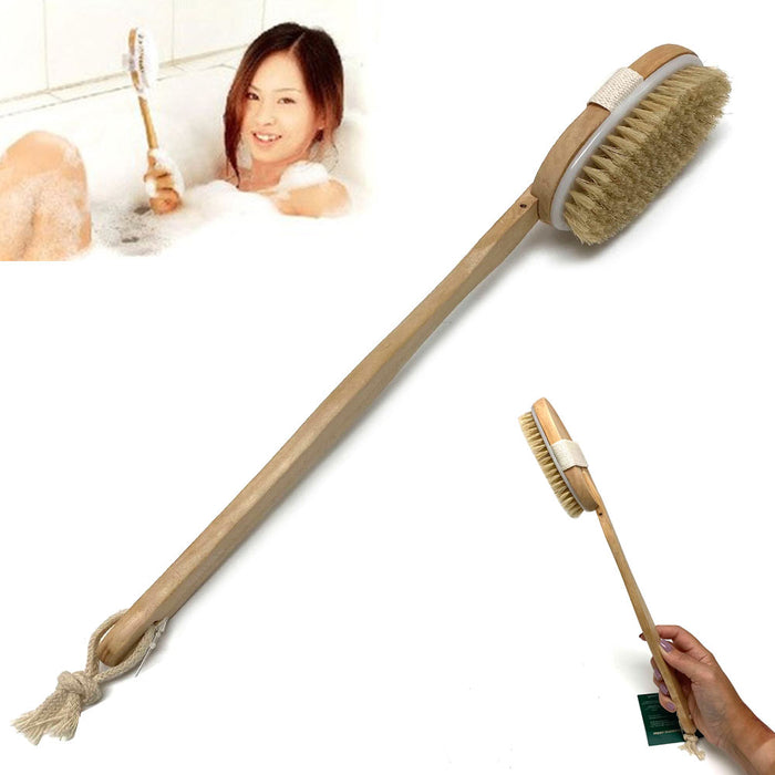 Premium Natural Bristle Wooden Bath Shower Body Back Dry Skin Brush Spa Scrubber