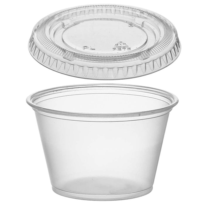 128 Ct Plastic Cups with Lids Disposable Condiment Portion Sauce Snack Dip 2.5oz