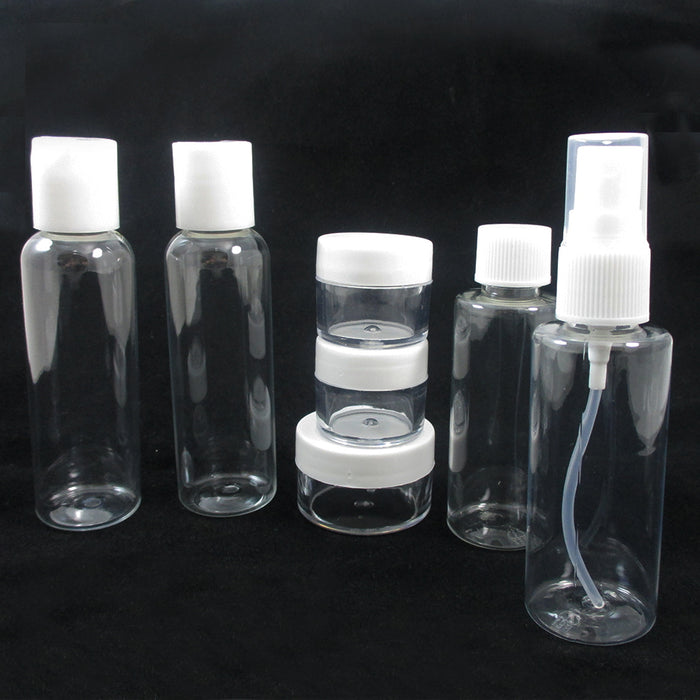 7 TSA Carry On Empty Plastic Travel Bottles Set Jar Cream Container Storage Bag