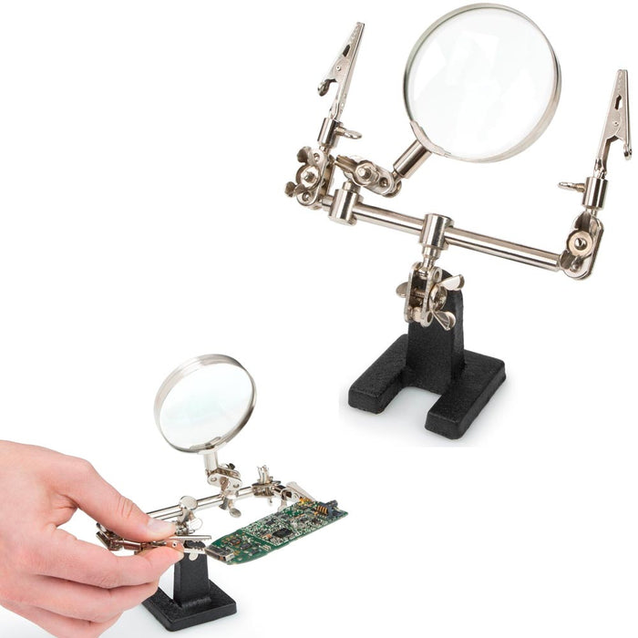 Adjustable Helping Hand Soldering Stand Glass Lens 2.5X Magnifier Alligator Clip