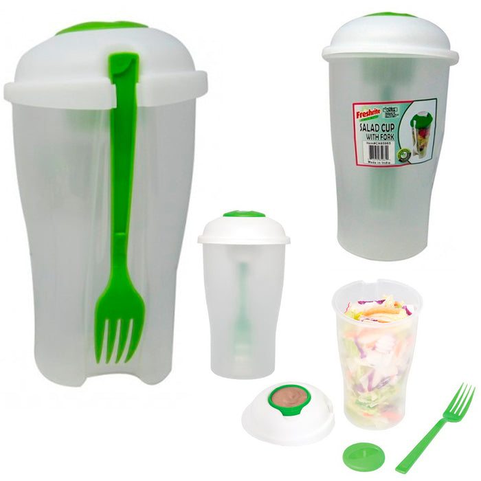 2 Salad Cup Container Serving Shaker Dressing Storage Fork Fruit Food On The Go