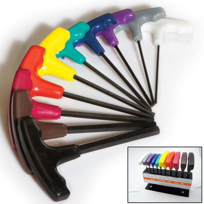 10 Piece Sae T Handle Grip Hex Key Long Standard Size Allen Wrench Hand Tool New