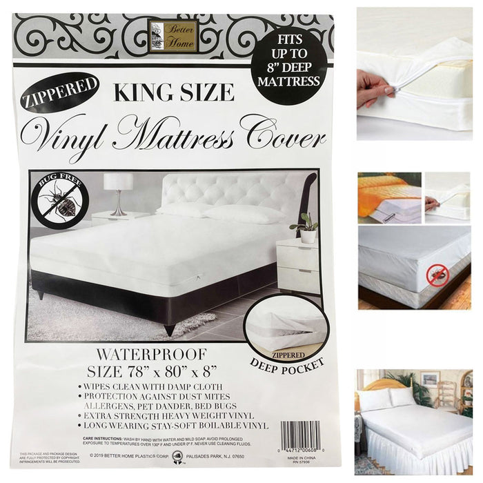 12 King Size Zippered Mattress Cover Vinyl Waterproof Bug Allergy Protector Bed