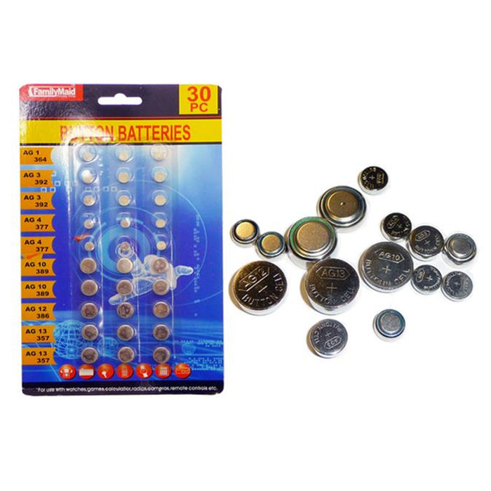 30 Assorted Super Alkaline Button Coin Cell Batteries Fresh Set Watch Calculator